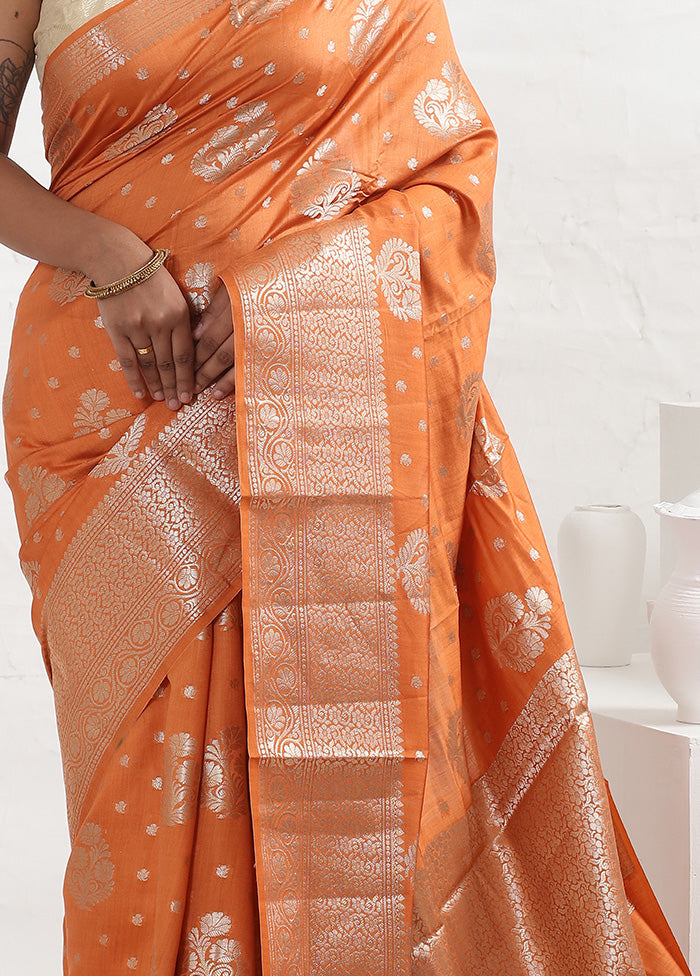 Orange Dupion Silk Saree With Blouse Piece - Indian Silk House Agencies