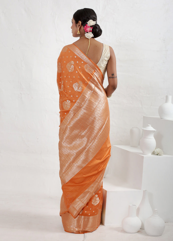 Orange Dupion Silk Saree With Blouse Piece - Indian Silk House Agencies