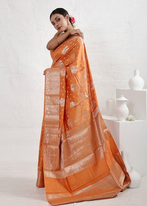 Orange Dupion Silk Saree With Blouse Piece - Indian Silk House Agencies