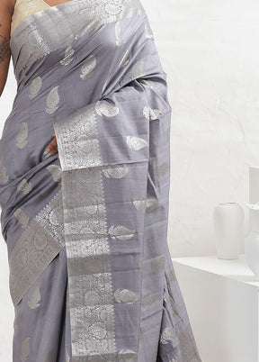 Grey Dupion Silk Saree With Blouse Piece - Indian Silk House Agencies