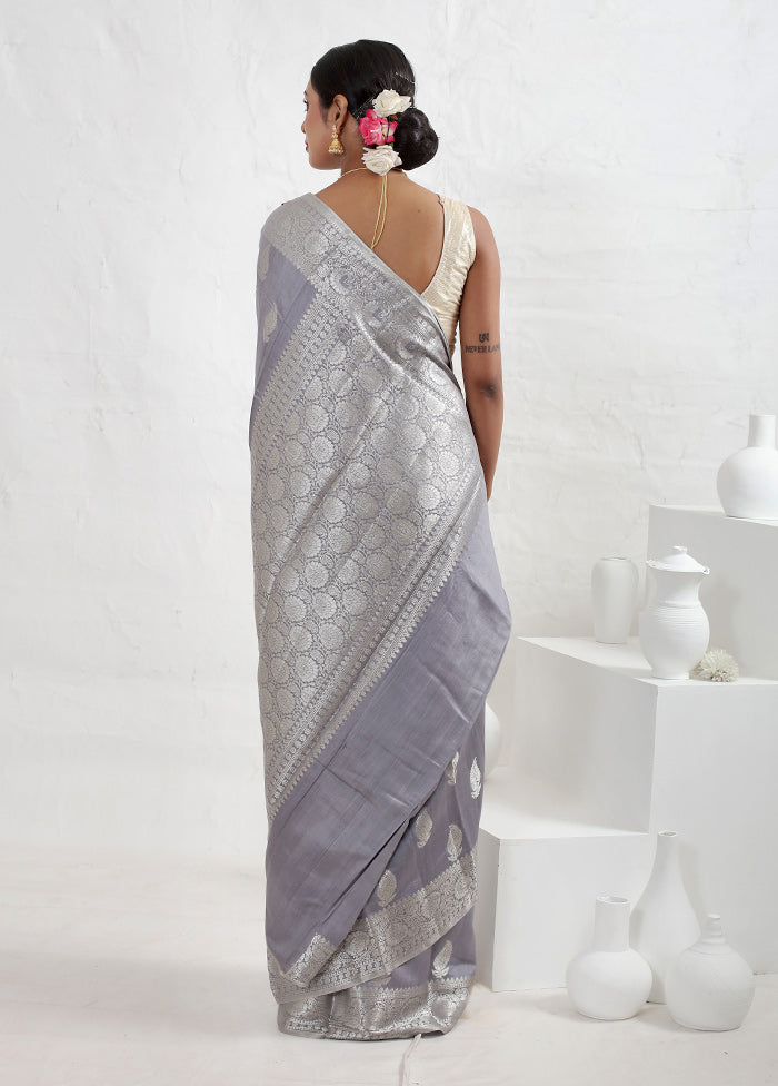 Grey Dupion Silk Saree With Blouse Piece - Indian Silk House Agencies