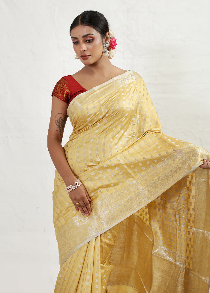 Yellow Dupion Silk Saree With Blouse Piece - Indian Silk House Agencies