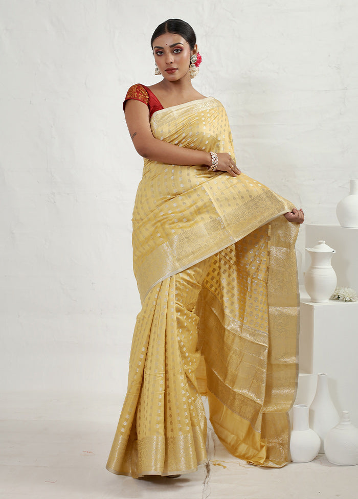 Yellow Dupion Silk Saree With Blouse Piece - Indian Silk House Agencies