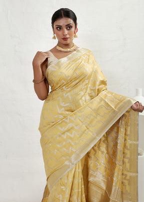 Yellow Dupion Silk Saree With Blouse Piece - Indian Silk House Agencies