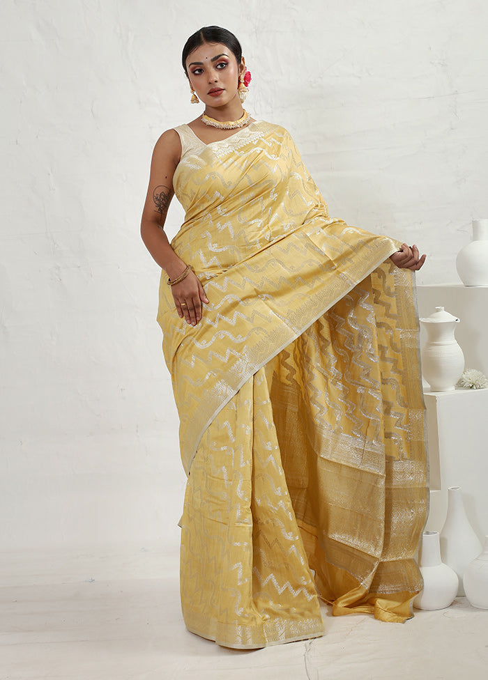 Yellow Dupion Silk Saree With Blouse Piece - Indian Silk House Agencies