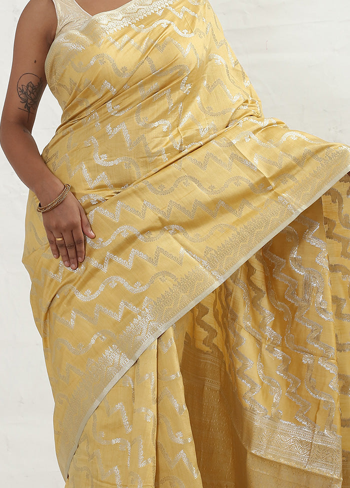 Yellow Dupion Silk Saree With Blouse Piece - Indian Silk House Agencies