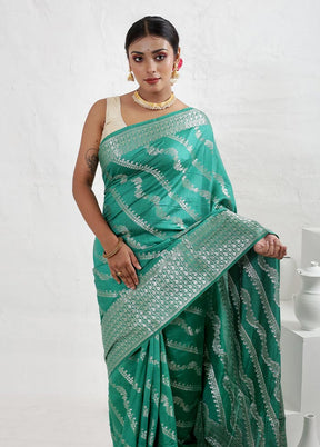 Green Dupion Silk Saree With Blouse Piece - Indian Silk House Agencies