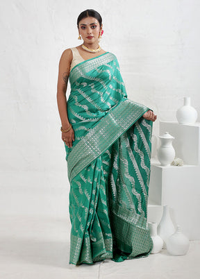 Green Dupion Silk Saree With Blouse Piece - Indian Silk House Agencies