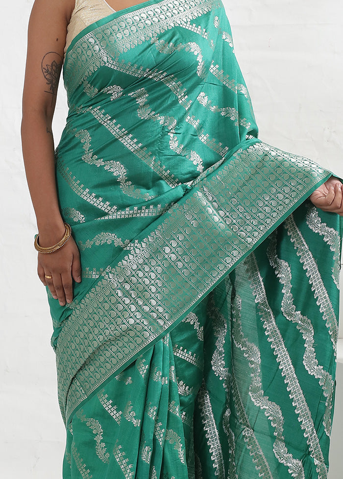 Green Dupion Silk Saree With Blouse Piece - Indian Silk House Agencies