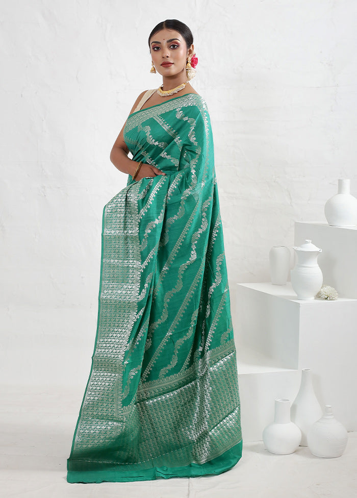 Green Dupion Silk Saree With Blouse Piece - Indian Silk House Agencies