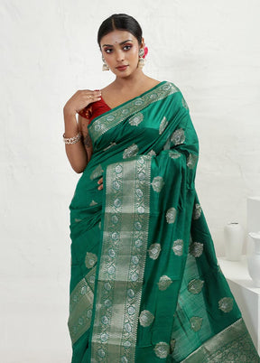 Green Dupion Silk Saree With Blouse Piece - Indian Silk House Agencies