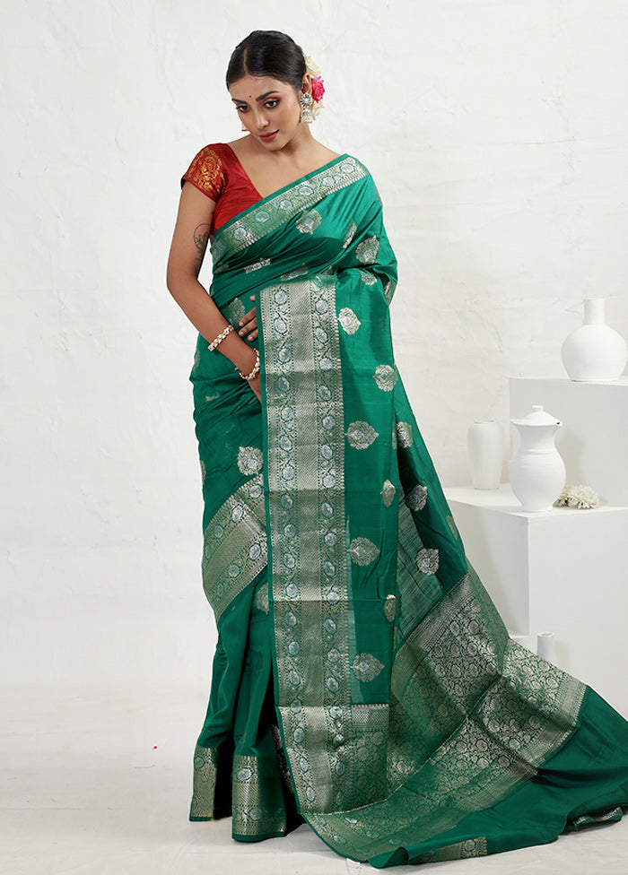 Green Dupion Silk Saree With Blouse Piece - Indian Silk House Agencies