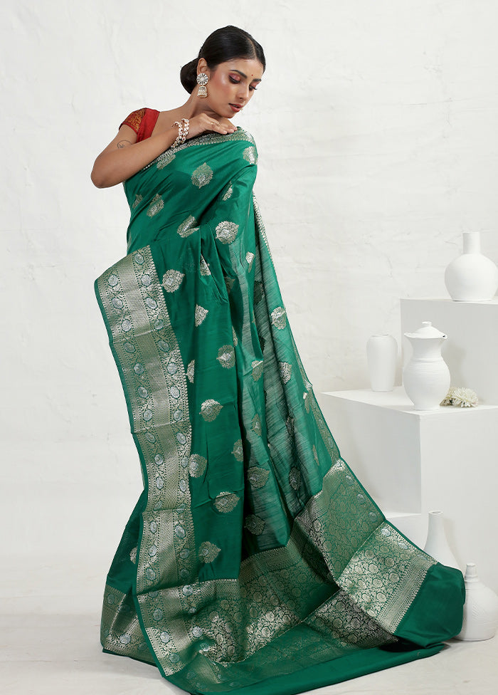 Green Dupion Silk Saree With Blouse Piece - Indian Silk House Agencies