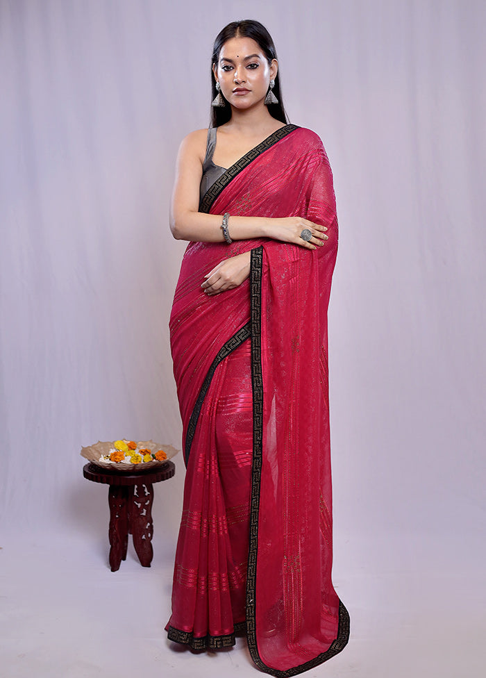 Pink Chiffon Silk Saree With Blouse Piece - Indian Silk House Agencies