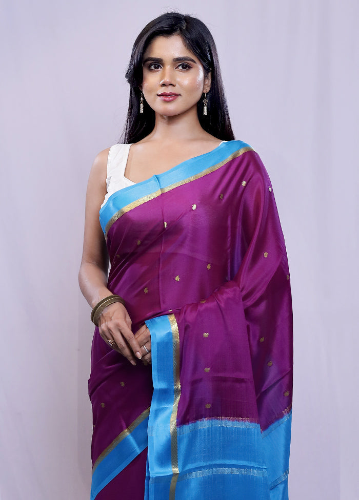 Purple Chiffon Pure Silk Saree With Blouse Piece - Indian Silk House Agencies