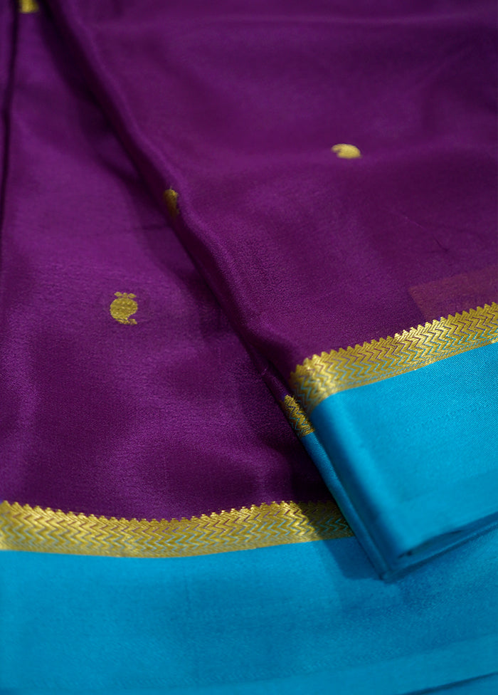 Purple Chiffon Pure Silk Saree With Blouse Piece - Indian Silk House Agencies