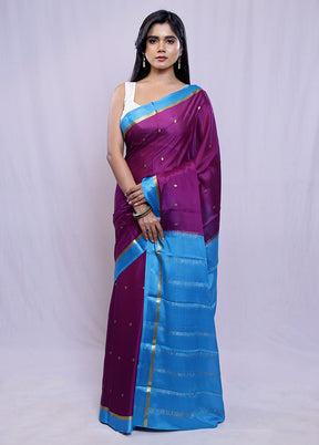 Purple Chiffon Pure Silk Saree With Blouse Piece - Indian Silk House Agencies