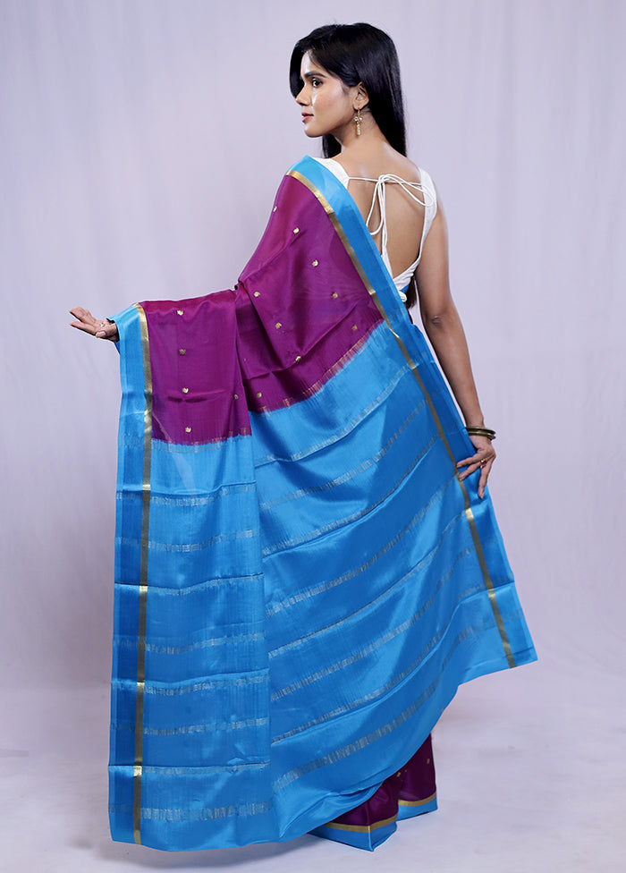 Purple Chiffon Pure Silk Saree With Blouse Piece - Indian Silk House Agencies