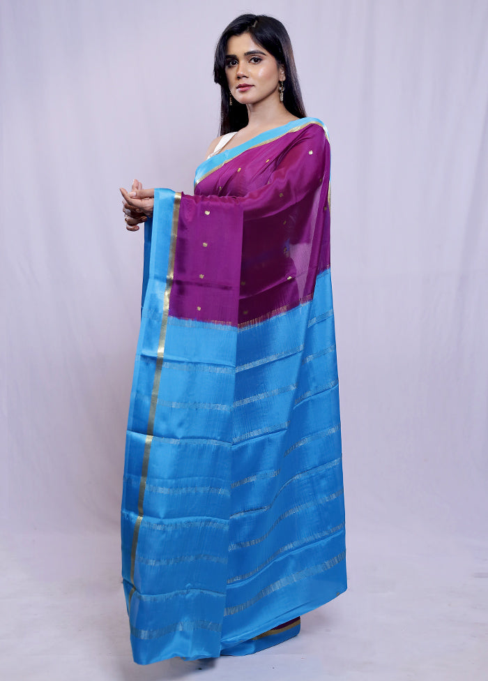 Purple Chiffon Pure Silk Saree With Blouse Piece - Indian Silk House Agencies