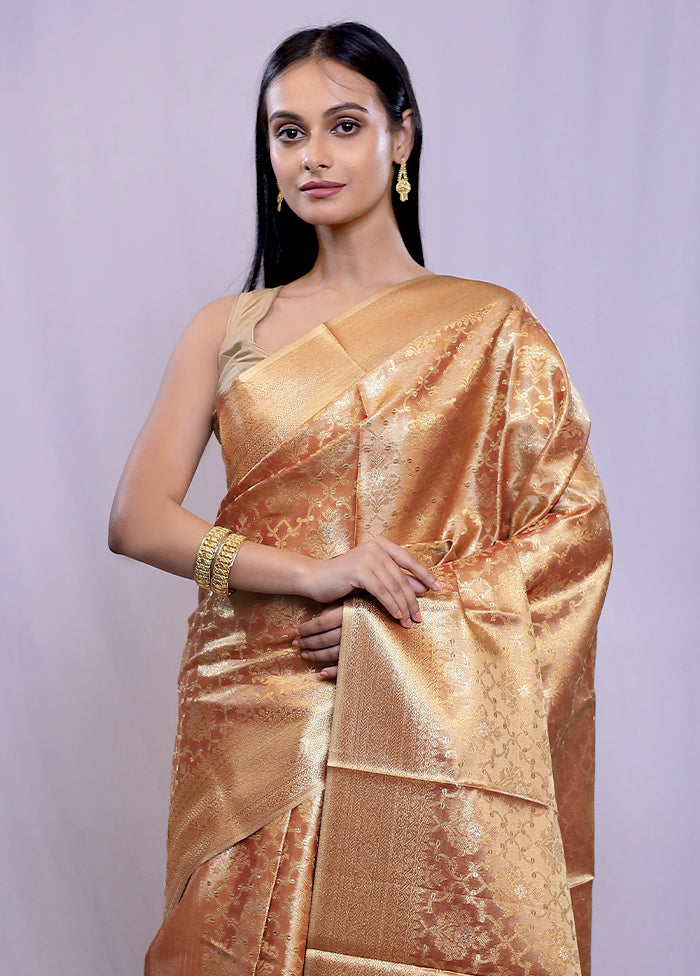 Gold Dupion Silk Saree With Blouse Piece - Indian Silk House Agencies