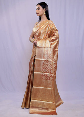 Gold Dupion Silk Saree With Blouse Piece - Indian Silk House Agencies