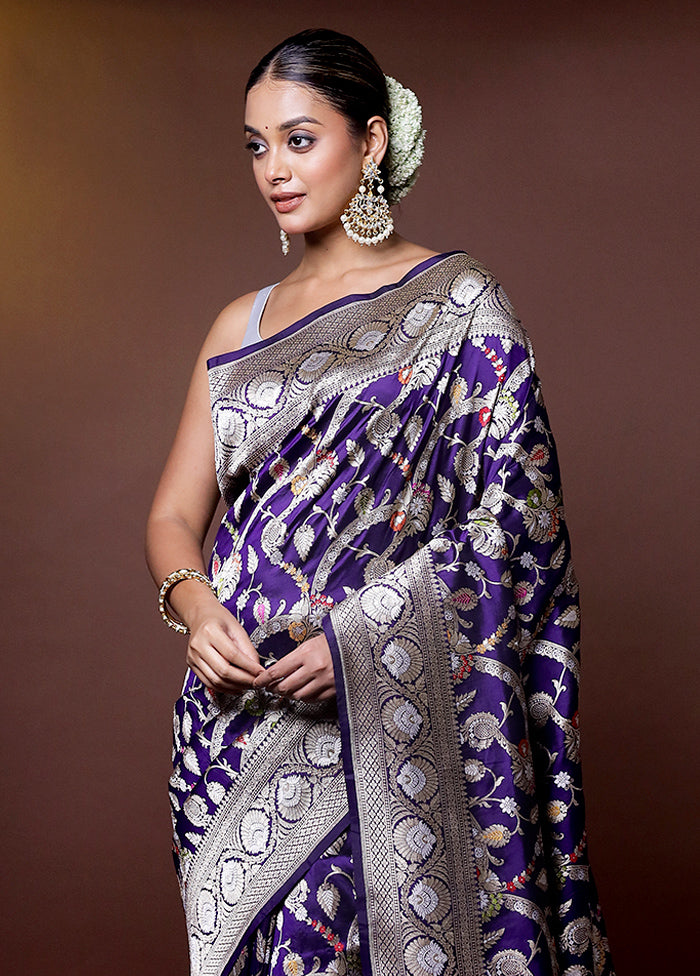 Purple Handloom Katan Pure Silk Saree With Blouse Piece