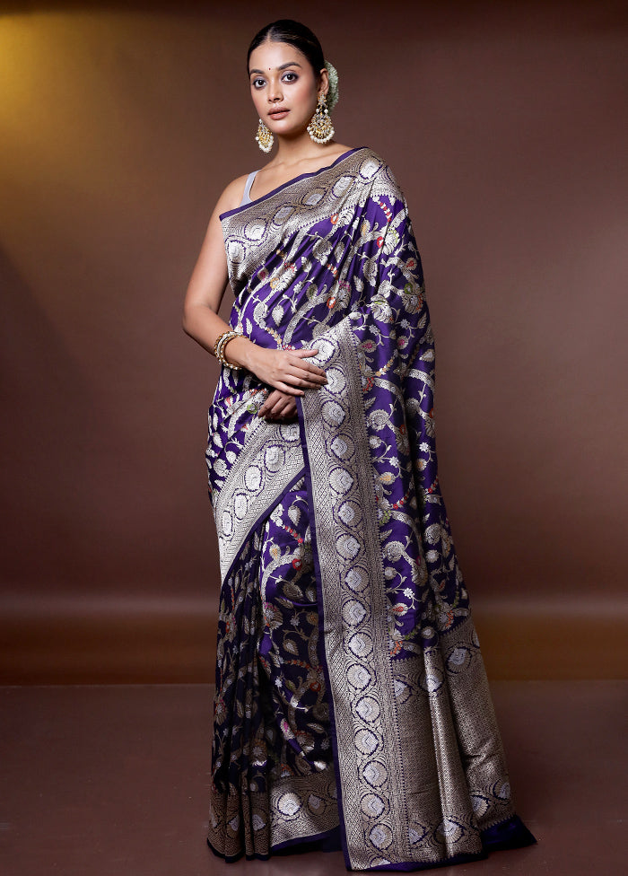 Purple Handloom Katan Pure Silk Saree With Blouse Piece