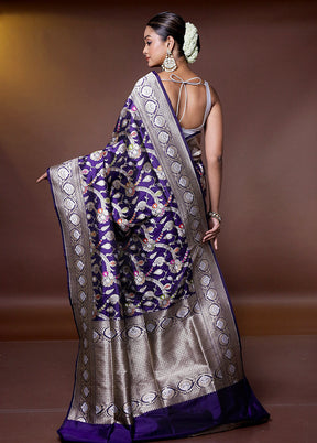 Purple Handloom Katan Pure Silk Saree With Blouse Piece