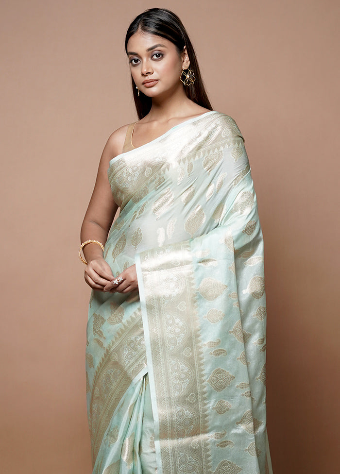 Green Dupion Silk Saree With Blouse Piece