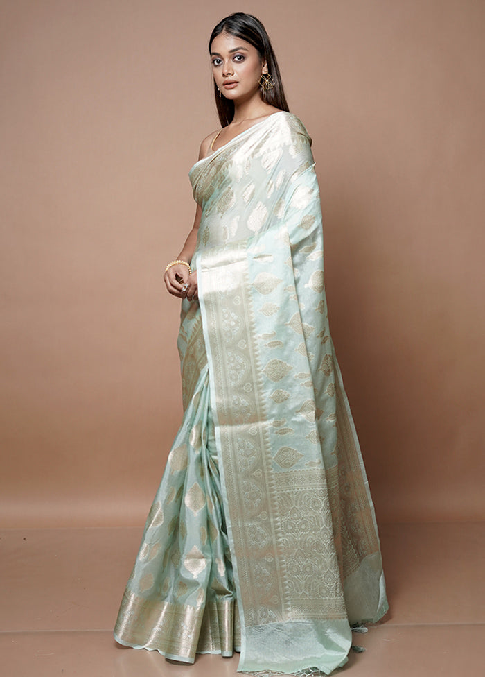 Green Dupion Silk Saree With Blouse Piece