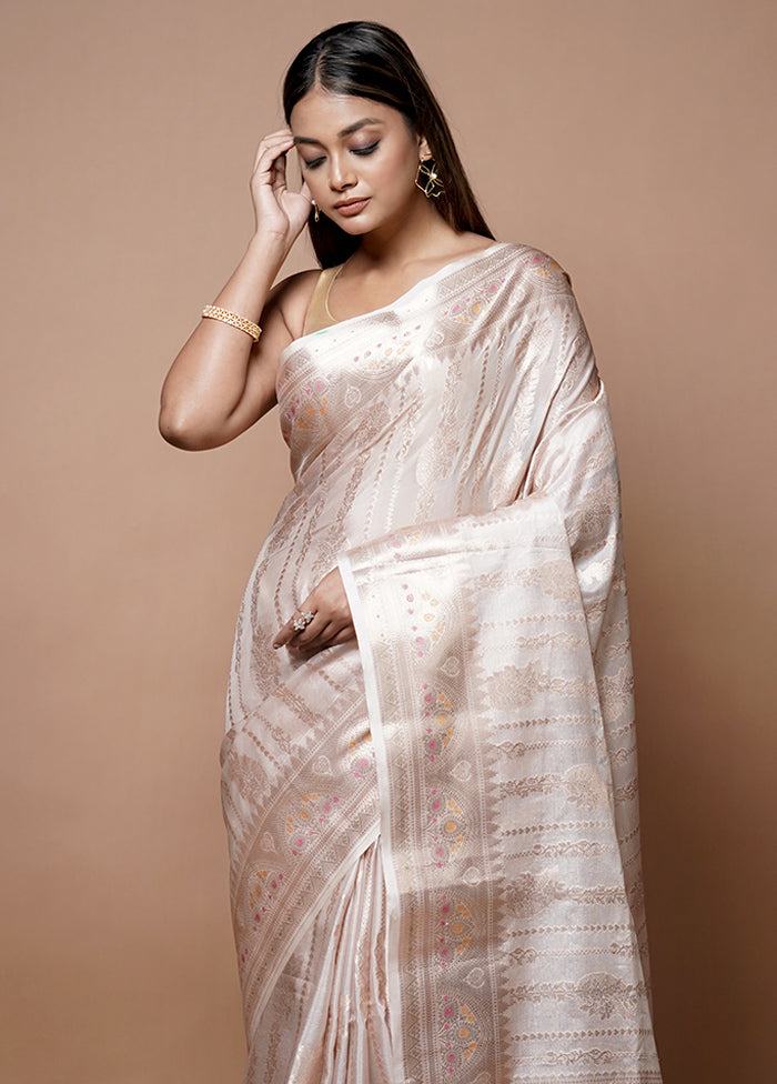 Cream Dupion Silk Saree With Blouse Piece