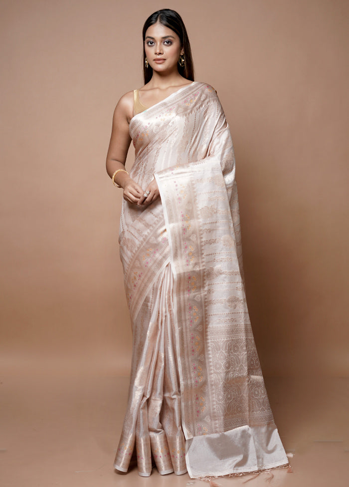 Cream Dupion Silk Saree With Blouse Piece