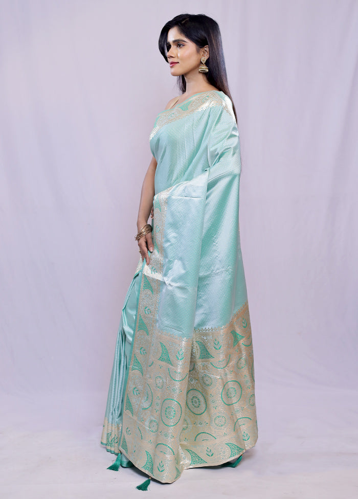 Green Dupion Silk Saree With Blouse Piece - Indian Silk House Agencies