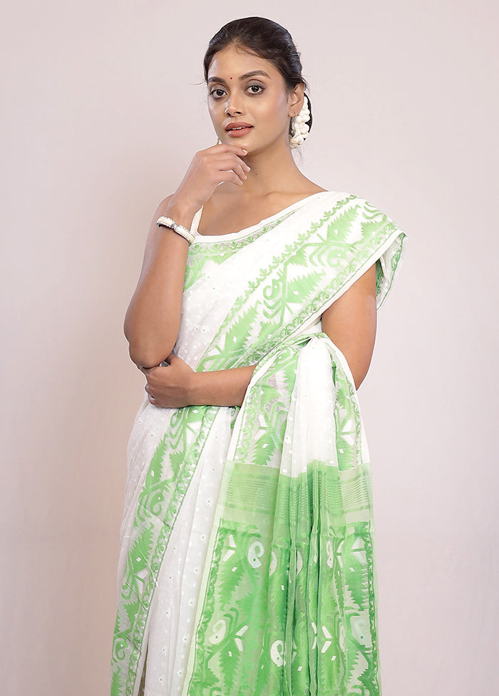 Green Tant Jamdani Saree Without Blouse Piece - Indian Silk House Agencies