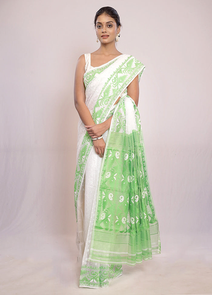 Green Tant Jamdani Saree Without Blouse Piece - Indian Silk House Agencies