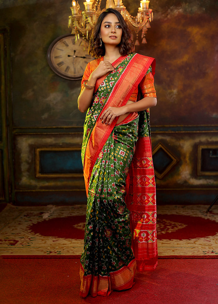 Green Pure Silk Rajkot Patola Saree With Blouse Piece - Indian Silk House Agencies