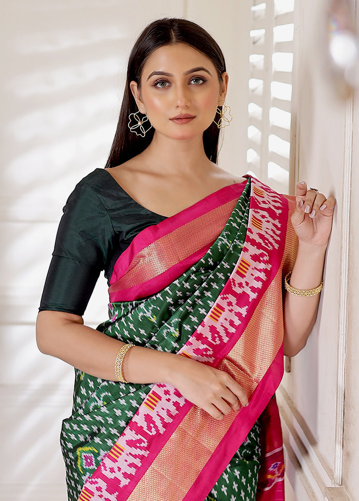 Green Pure Silk Rajkot Patola Saree With Blouse Piece - Indian Silk House Agencies