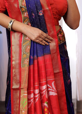 Blue Handloom Woven Pure Pochampally Silk Saree With Blouse Piece - Indian Silk House Agencies