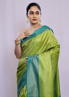 Green Dupion Silk Saree With Blouse Piece - Indian Silk House Agencies