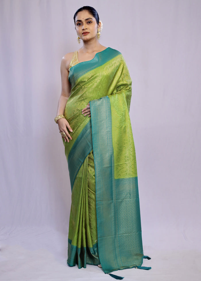 Green Dupion Silk Saree With Blouse Piece - Indian Silk House Agencies