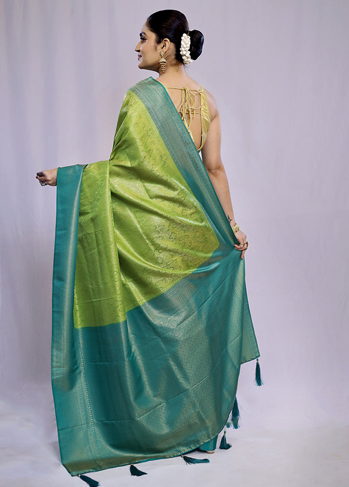 Green Dupion Silk Saree With Blouse Piece - Indian Silk House Agencies