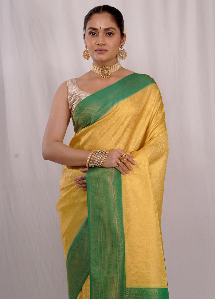 Yellow Dupion Silk Saree With Blouse Piece - Indian Silk House Agencies