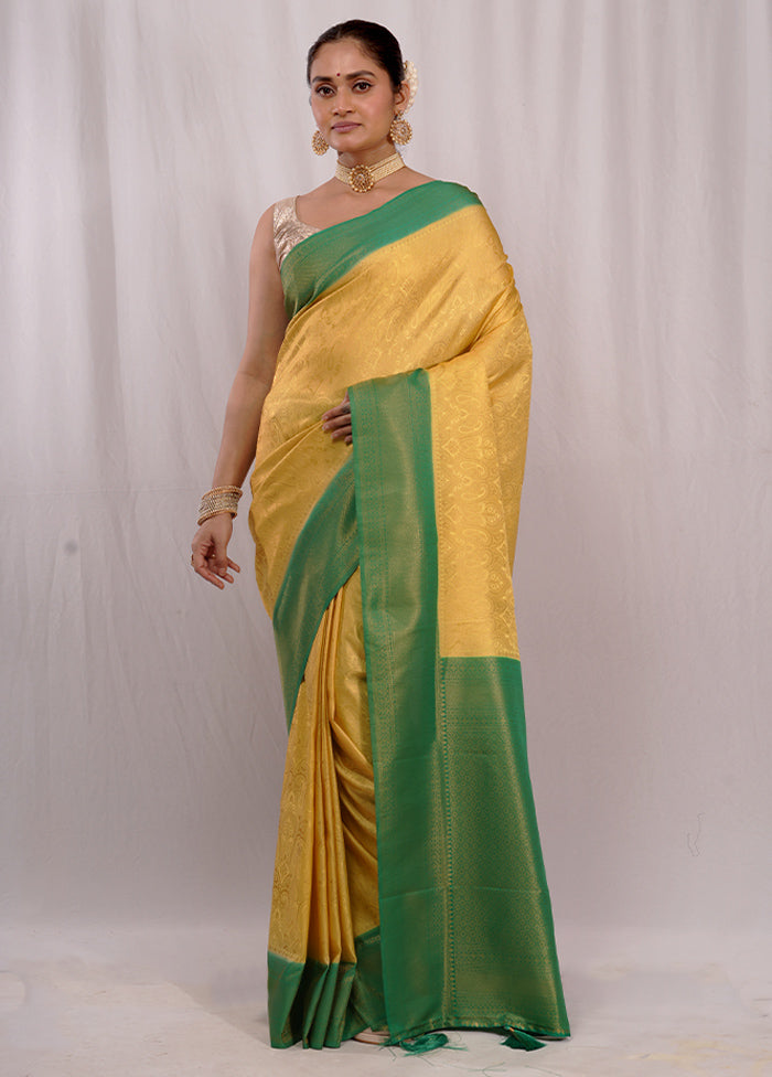 Yellow Dupion Silk Saree With Blouse Piece - Indian Silk House Agencies