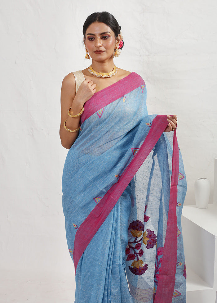 Blue Matka Pure Silk Saree With Blouse Piece - Indian Silk House Agencies