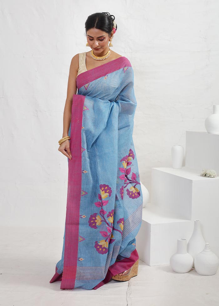 Blue Matka Pure Silk Saree With Blouse Piece - Indian Silk House Agencies