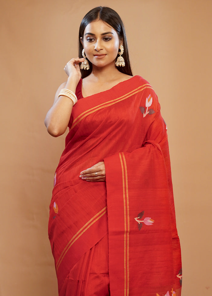 Red Matka Pure Silk Saree With Blouse Piece - Indian Silk House Agencies