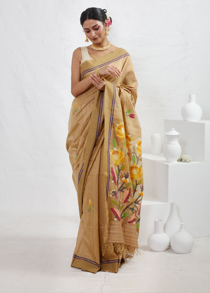 Brown Matka Pure Silk Saree With Blouse Piece - Indian Silk House Agencies