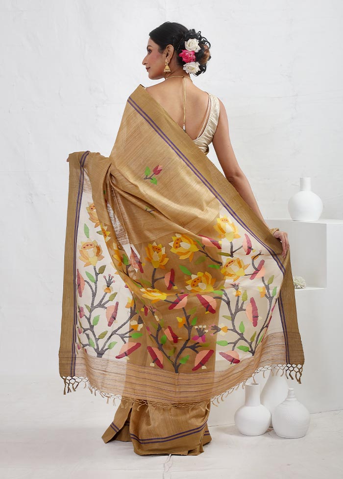 Brown Matka Pure Silk Saree With Blouse Piece - Indian Silk House Agencies