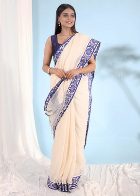 White Matka Silk Saree With Blouse Piece - Indian Silk House Agencies