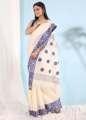 White Matka Silk Saree With Blouse Piece - Indian Silk House Agencies